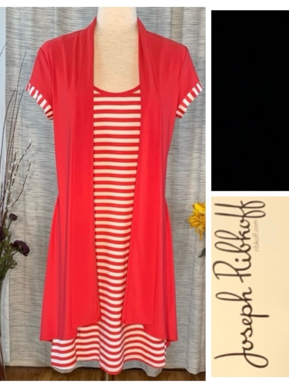 Joseph Ribkoff red and white cap sleeve pullover A-line dress.